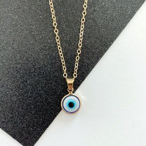 Dainty Blue Evil Eye Necklace - Sparkly Blue